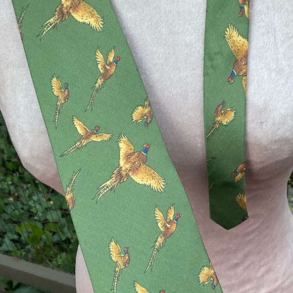 Galazan Gun & Rifle makers green silk pheasant duck hunting tie 66” x 3” - Picture 6 of 6